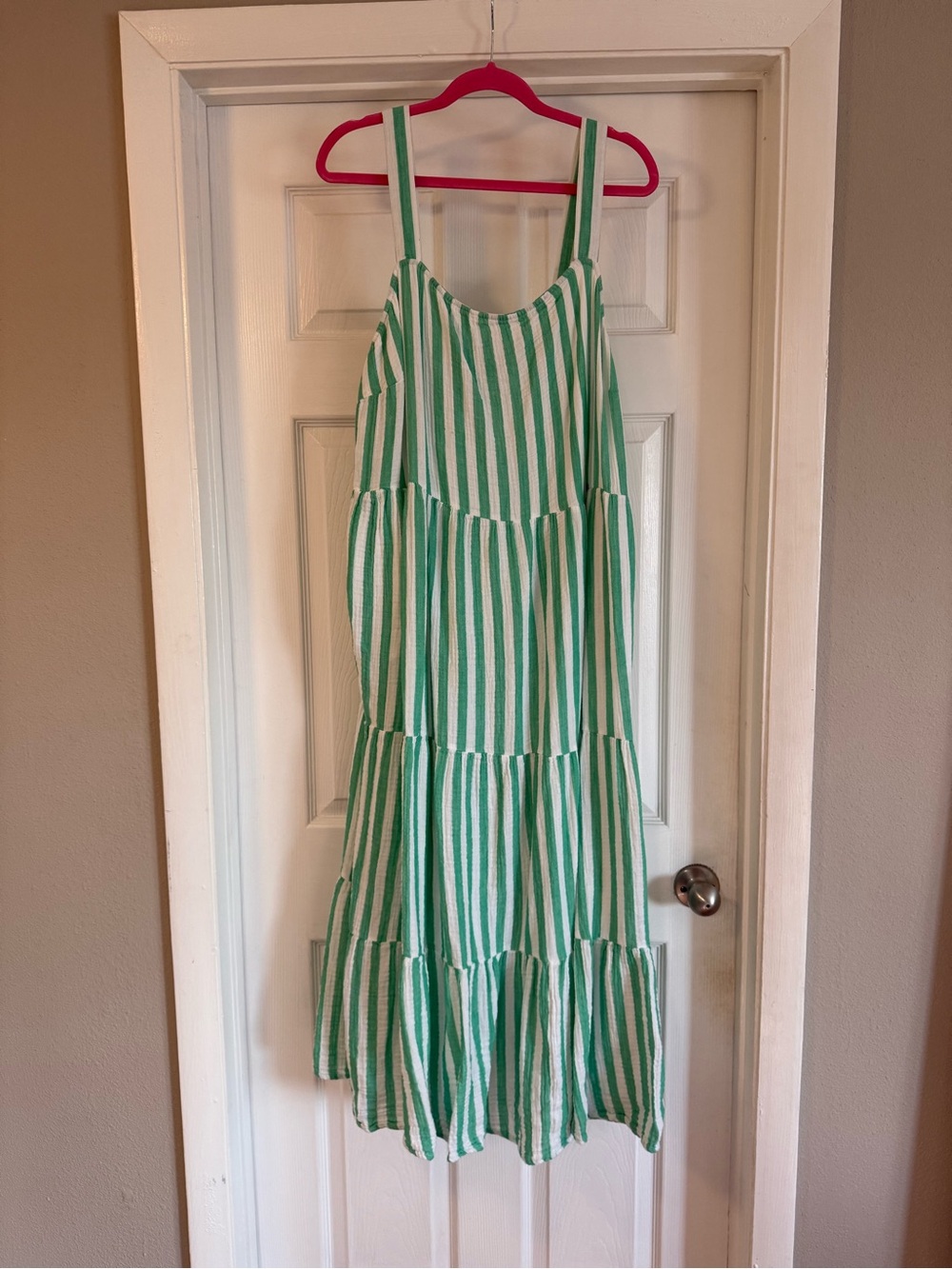 2x Sonoma, Green and White Striped Tiered Sundress